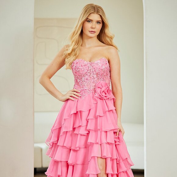 New Pink Ruffle Ceremonial Gown w/ Sequins Embroidery & Sheer Bodice AC 7087 - Picture 11 of 12